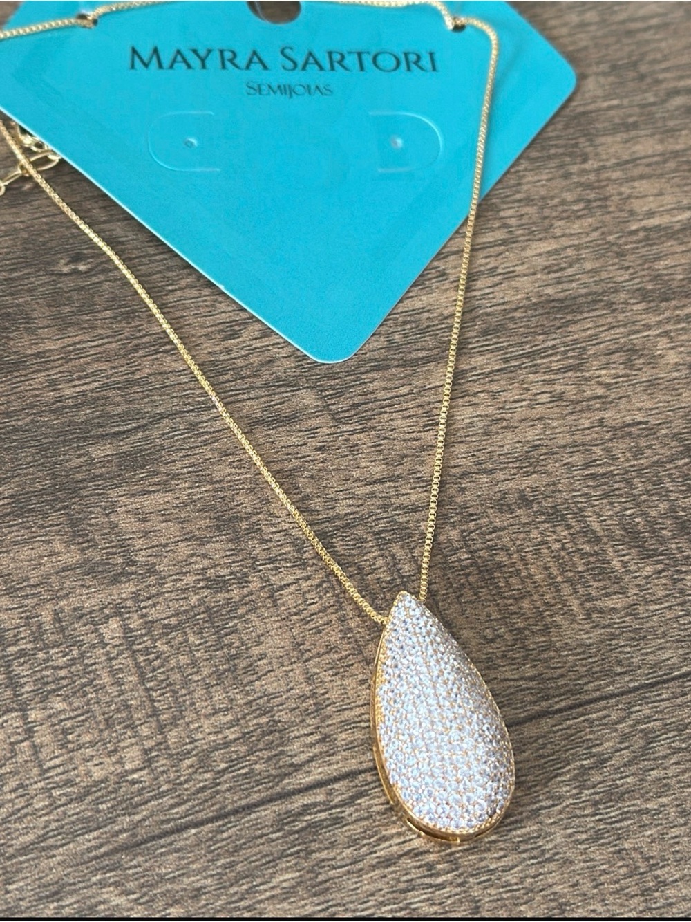Gold Teardrop Pavé Necklace - White/Gold